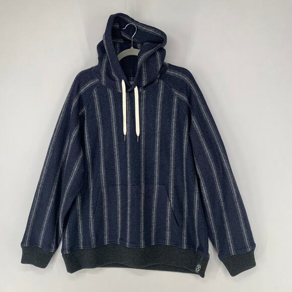 Todd Sydner Men Sweater XL Blue Hooded Boucle Vertical Striped Virgin Wool Blend - Picture 1 of 10